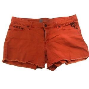 Premium Denim Frayed Hem Burnt Orange Shorts w/‎ Pocket Stud Detail Size 10